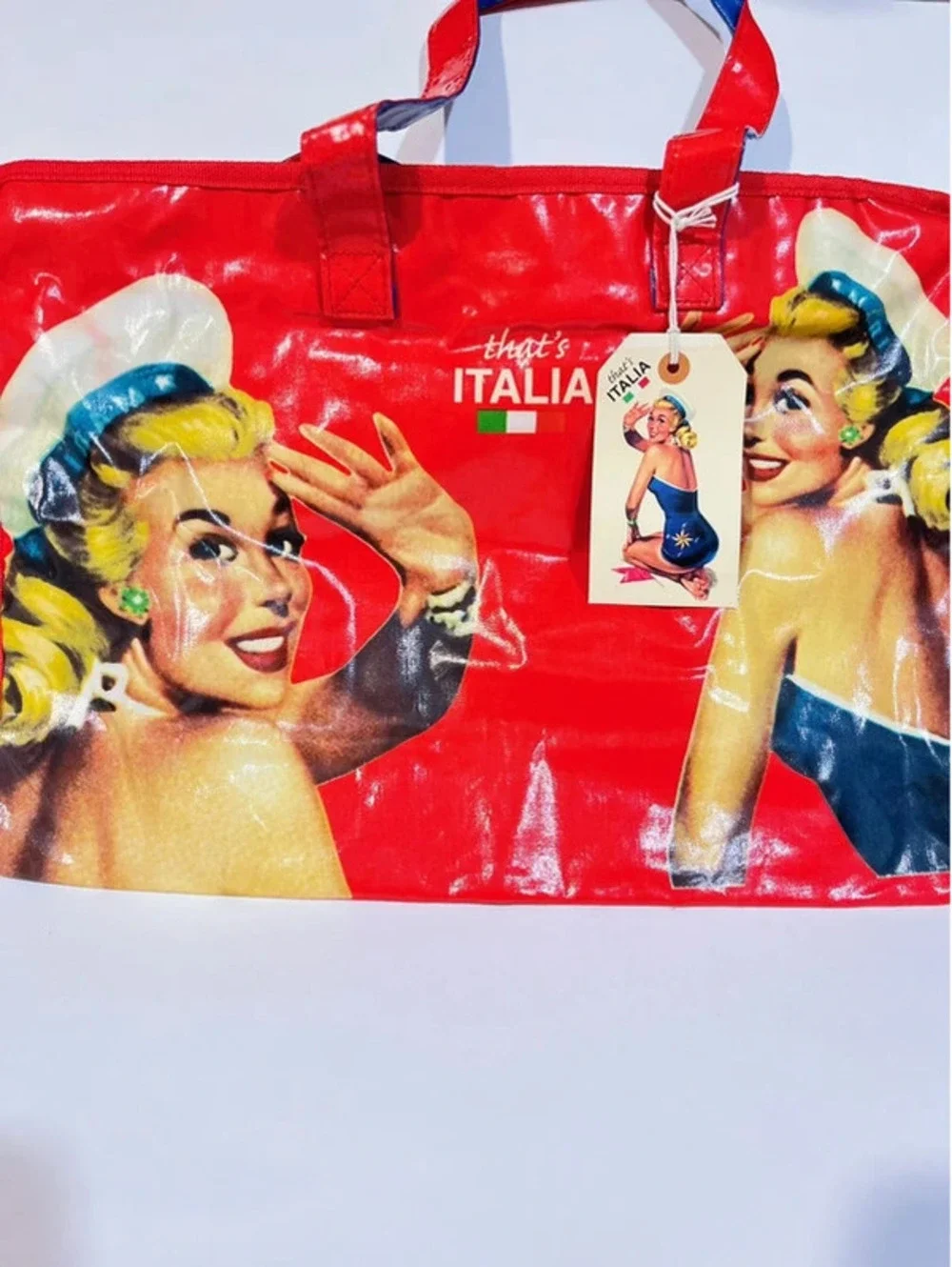 Vintage retro That’s Italia tote bag w/zipper 17” handbag shoulder purse
